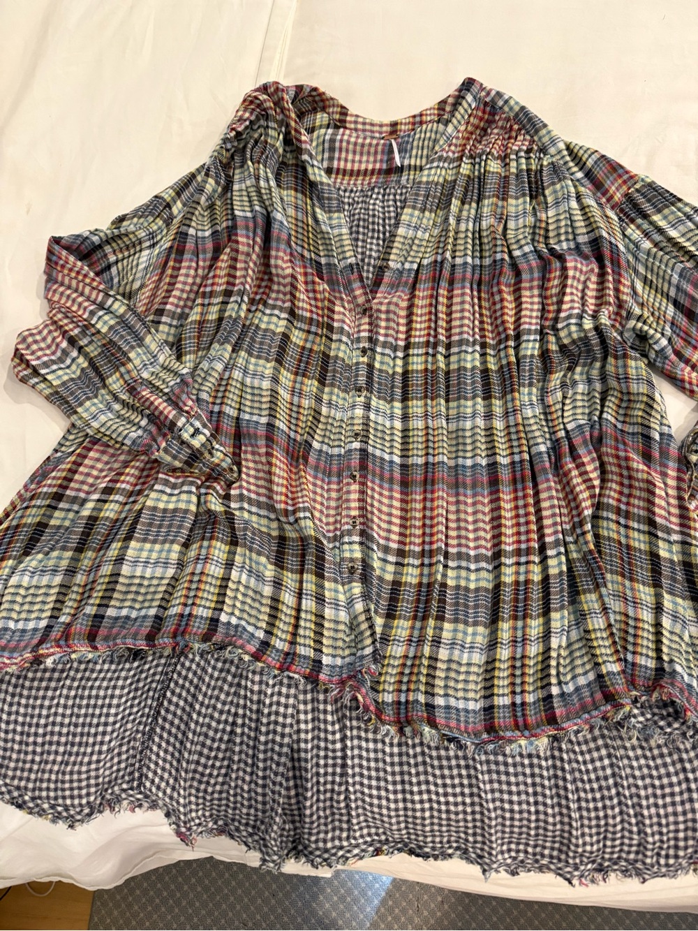 Free People Girls' Multicolor Plaid Peasant Blouse